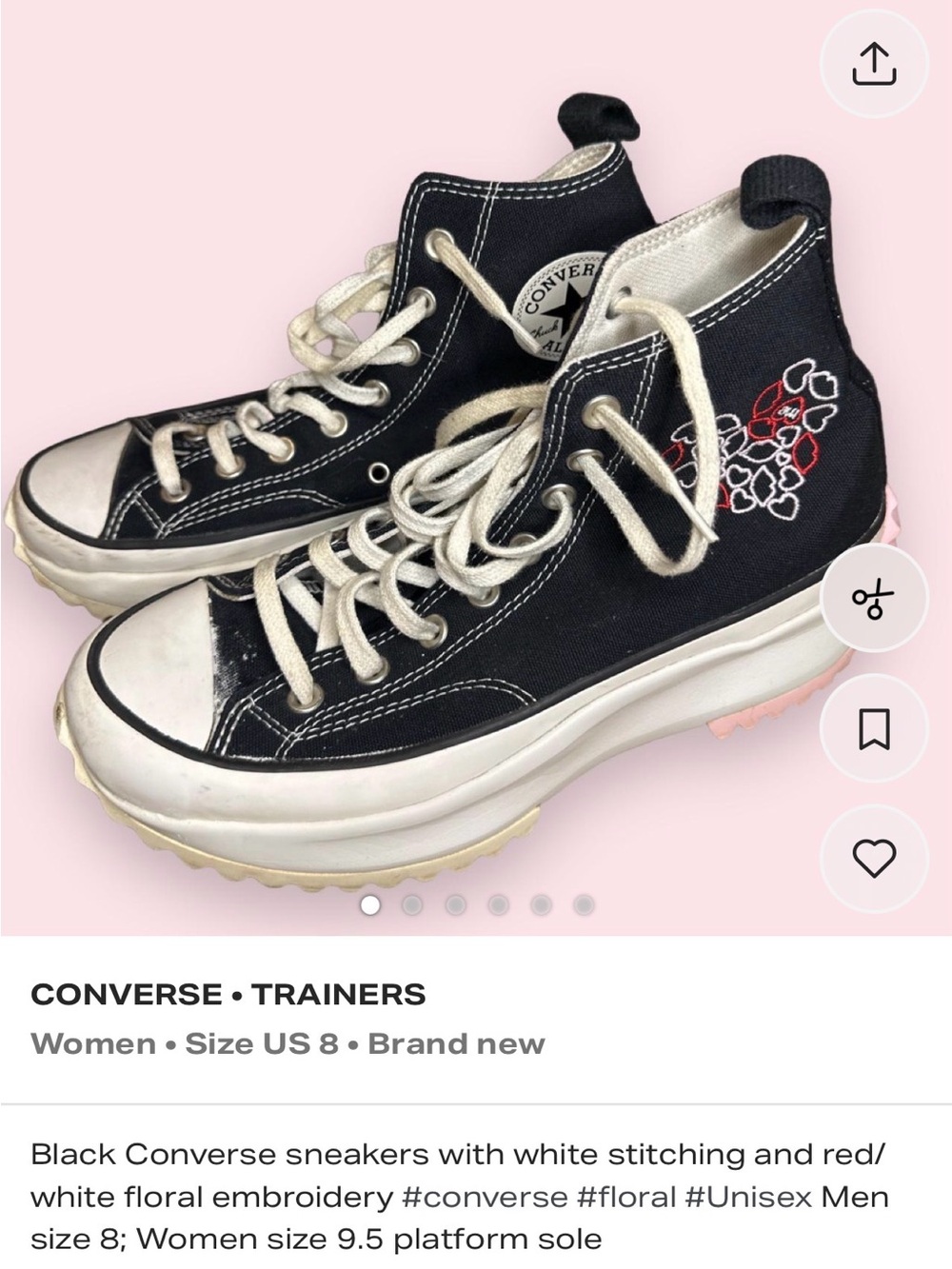 Converse Black High-Top Platform Sneakers with Red & White Floral Detail